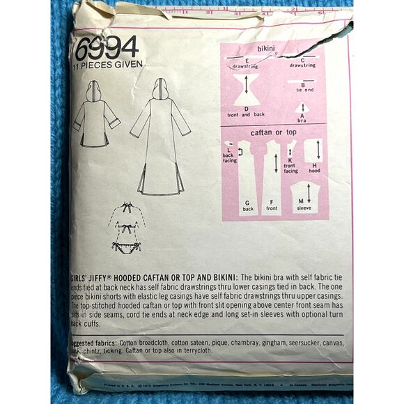 Simplicity 6994 Sewing pattern Bikini swim suit hooded caftan coverup size 10 - Picture 4 of 5
